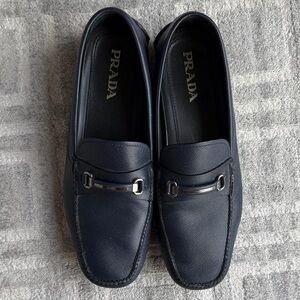 Navy Prada loafers